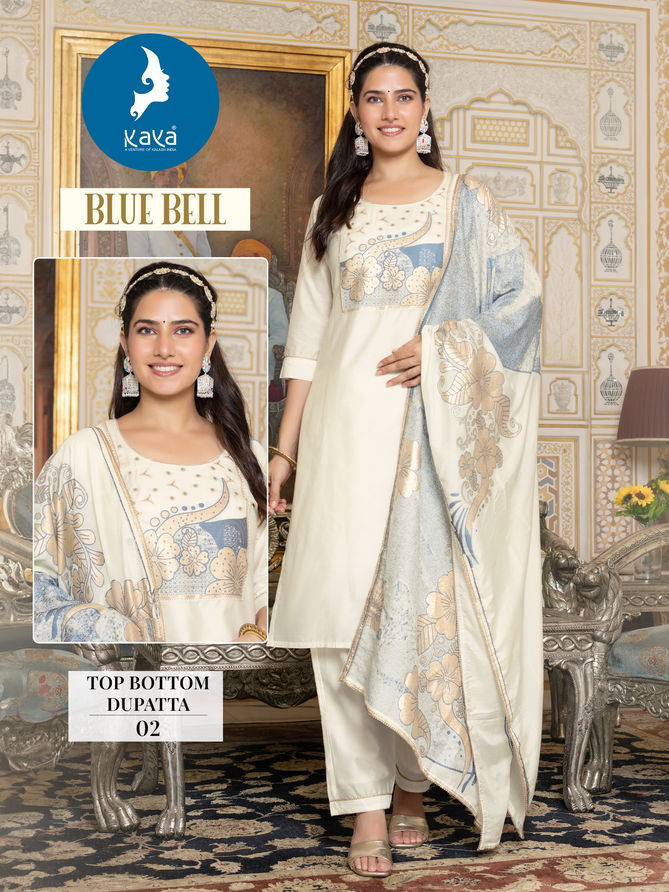 Blue Bell By Kaya Viscose Chanderi Jacquard Kurti With Bottom Dupatta Wholesale Shop In Surat